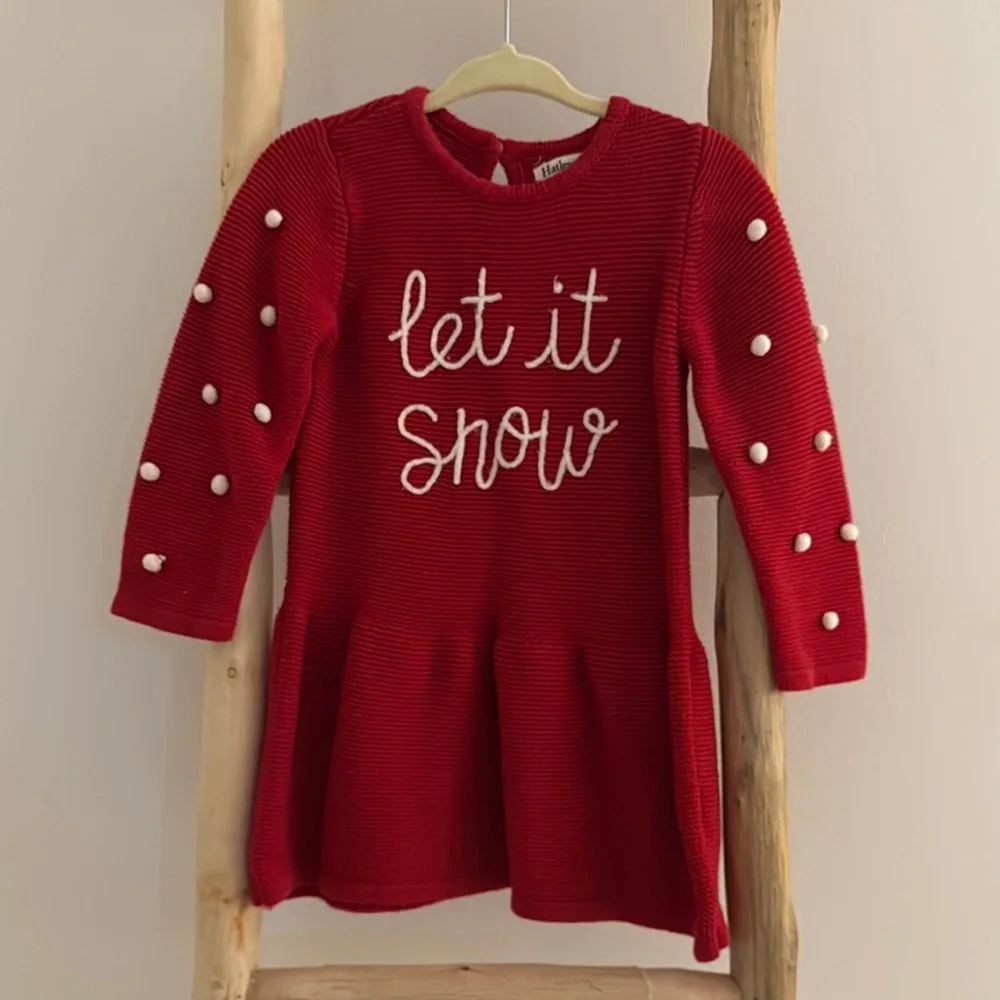 Hatley Baby Red Let It Snow Sweater /Tunic White Accents - Picture 1 of 3